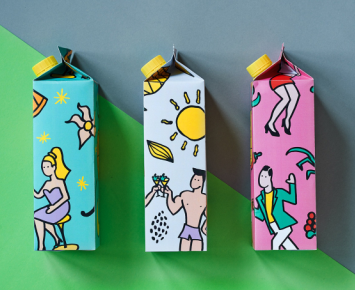 果汁飲料包裝設計，繪出了三組創意插畫，插畫吸取了波普藝術的風格特色