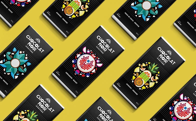 巧克力插畫包裝，采用扁平水果的插畫風格為產品做系列產品包裝